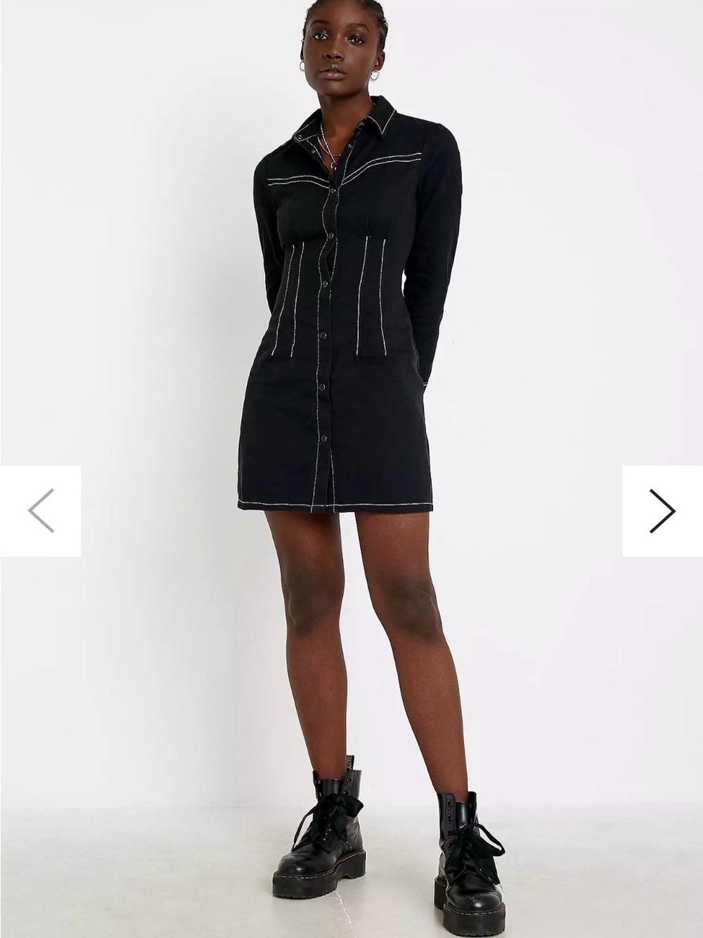 Urban Outfitters Women’s Black Button-Front Long Sleeve Shirt Mini Dress